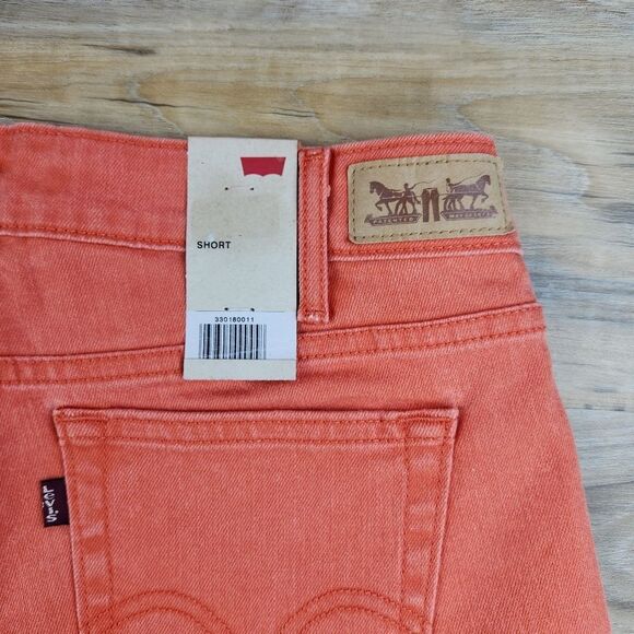 ☔️🔹️NWT Levi's Orange Raw Hem Denim Shorts Size 6/28 - Picture 6 of 9